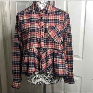 Hyfve size small plaid ruffled crop shirt